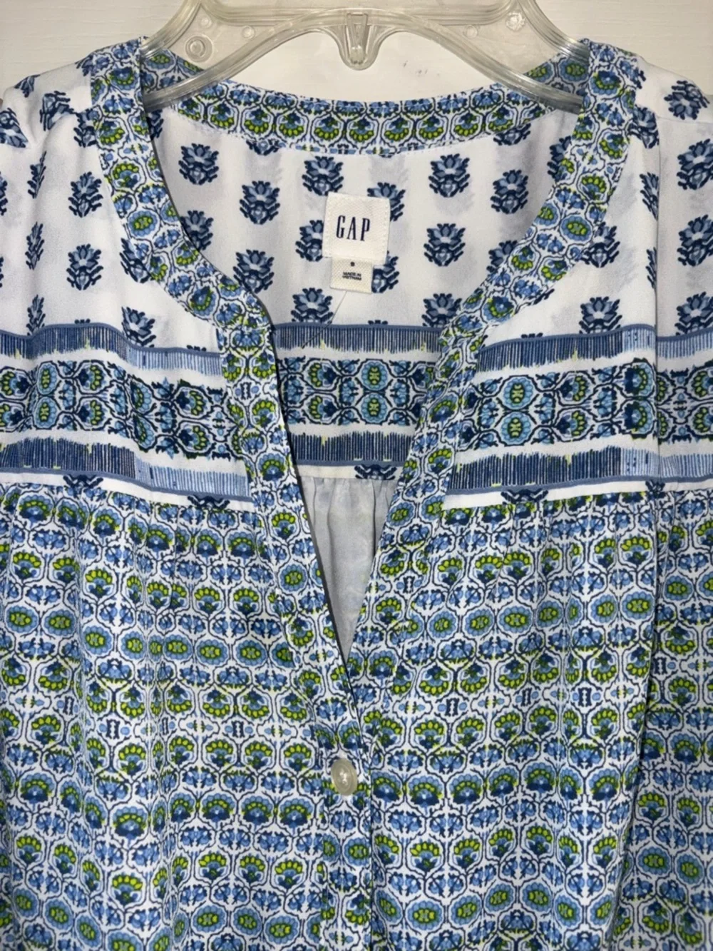 GAP Sleeveless Blue & Green Printed Midi Shift Dress - Picture 2 of 7